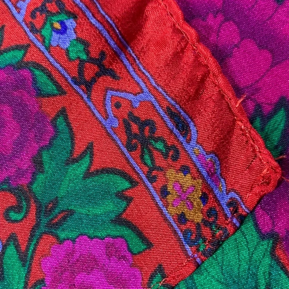 Vintage floral silk scarf red, blue, green, pink